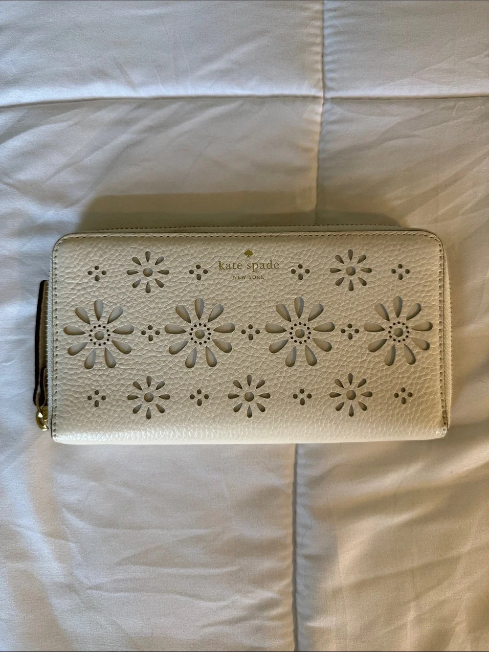 kate spade cream floral cutout zip-around wallet